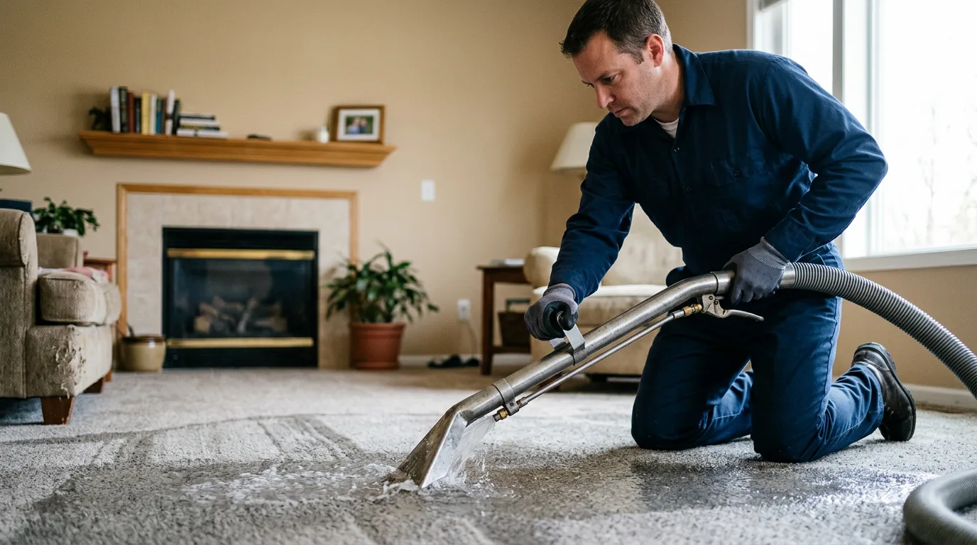 Water damage restoration technician working near Dry Branch, GA